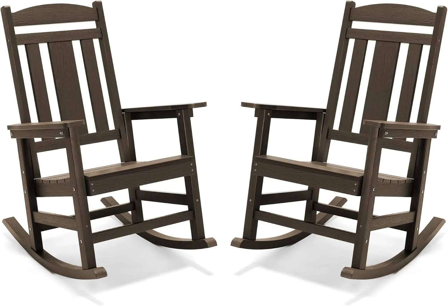 LUE BONA Outdoor Rocking Chairs Set of 2, Weather Resistant HDPS Poly Rocker Chairs, 350lb Heavy Duty, Oversized Porch Rocker for Adult, High Back Smooth Rocking Chair for Outdoor & Indoor, Brown