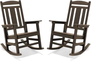 LUE BONA Outdoor Rocking Chairs Set of 2, Weather Resistant HDPS Poly Rocker Chairs, 350lb Heavy Duty, Oversized Porch Rocker for Adult, High Back Smooth Rocking Chair for Outdoor & Indoor, Brown