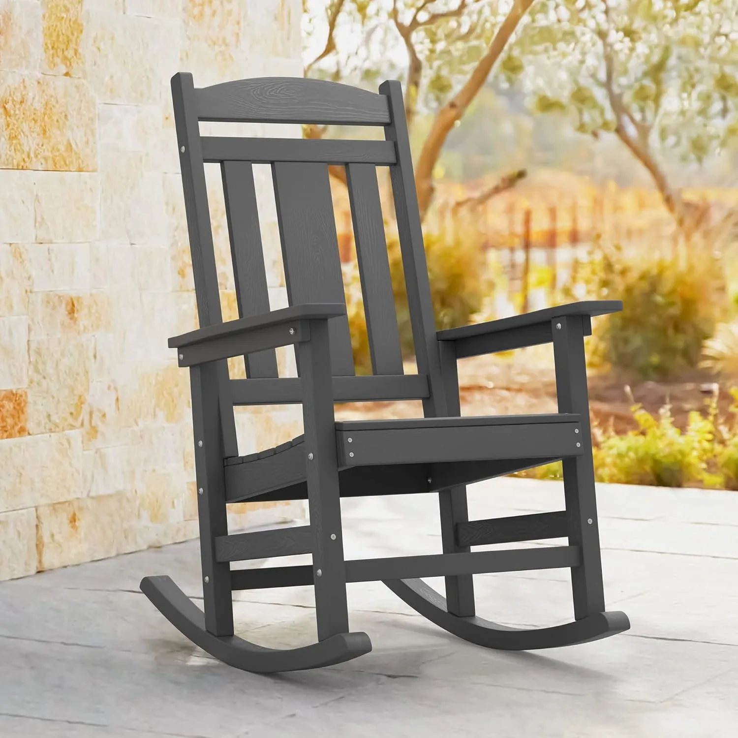 LUE BONA Outdoor Rocking Chairs Set of 2, Weather Resistant HDPS Poly Rocker Chairs, 350lb Heavy Duty, Oversized Porch Rocker for Adult, High Back Smooth Rocking Chairs for Outdoor & Indoor, Gray