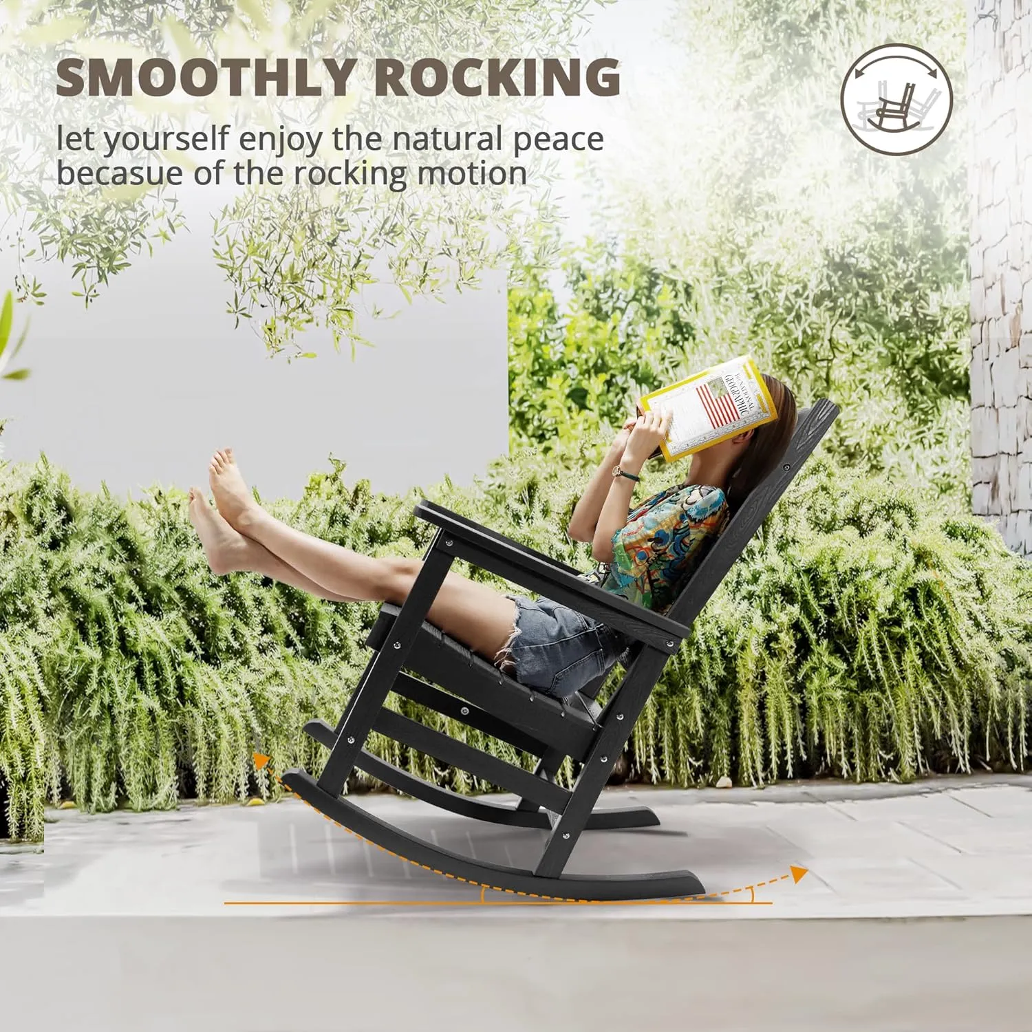 LUE BONA Outdoor Rocking Chairs Set of 2, Weather Resistant HDPS Poly Rocker Chairs, 350lb Heavy Duty, Oversized Porch Rocker for Adult, High Back Smooth Rocking Chairs for Outdoor & Indoor, Gray