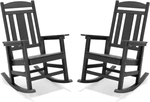 LUE BONA Outdoor Rocking Chairs Set of 2, Weather Resistant HDPS Poly Rocker Chairs, 350lb Heavy Duty, Oversized Porch Rocker for Adult, High Back Smooth Rocking Chairs for Outdoor & Indoor, Gray