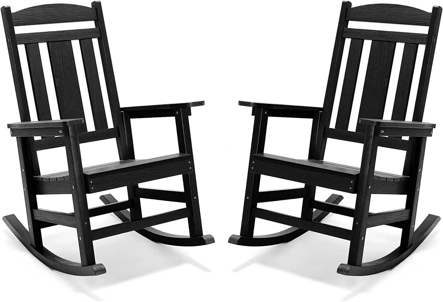 LUE BONA Outdoor Rocking Chairs Set of 2, Weather Resistant Poly Plastic Rocker, 350lb Heavy Duty, Oversized Porch Rocker for Adult, High Back Smooth for Outdoor & Indoor, Black