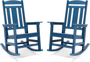 LUE BONA Outdoor Rocking Chairs Set of 2, Weather Resistant Poly Plastic Rocker Chairs, 350lb Heavy Duty, Oversized Porch Rocker for Adult, High Back Smooth Rocking Chairs for Outdoor & Indoor, Blue