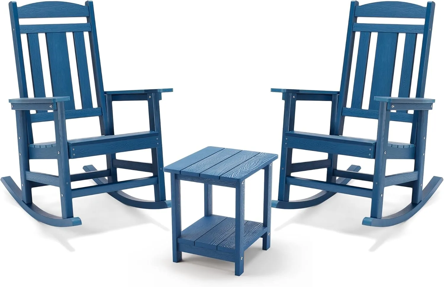 LUE BONA Outdoor Rocking Chairs Set of 2, Weather Resistant Poly Plastic Rocker Chairs, 350lb Heavy Duty, Oversized Porch Rocker for Adult, High Back Smooth Rocking Chairs for Outdoor & Indoor, Blue