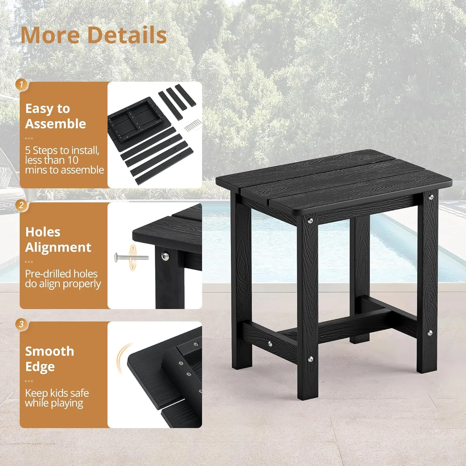 LUE BONA Outdoor Rocking Chairs Set of 3, 2 Chairs & 1 Table HDPS Poly Rocking Chair, All Weather Resistant for Patio, Lawn, Garden, 300LBS, Black