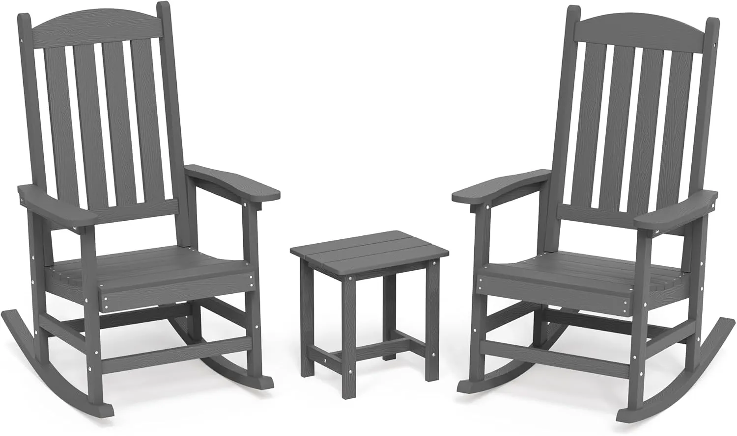LUE BONA Outdoor Rocking Chairs Set of 3, 2 Chairs & 1 Table HDPS Poly Rocking Chair, All Weather Resistant, Heavy Duty Rocker Chair for Patio, Lawn, Garden, 300LBS, Dark Gray