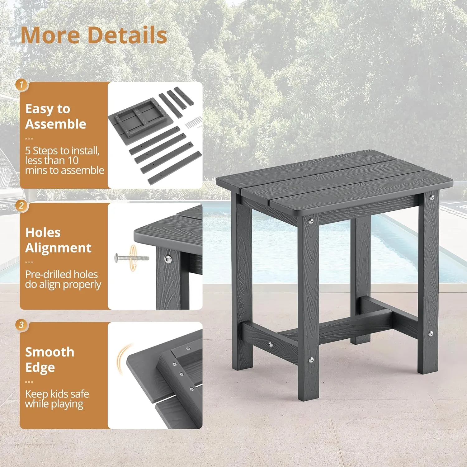 LUE BONA Outdoor Rocking Chairs Set of 3, 2 Chairs & 1 Table HDPS Poly Rocking Chair, All Weather Resistant, Heavy Duty Rocker Chair for Patio, Lawn, Garden, 300LBS, Dark Gray