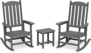 LUE BONA Outdoor Rocking Chairs Set of 3, 2 Chairs & 1 Table HDPS Poly Rocking Chair, All Weather Resistant, Heavy Duty Rocker Chair for Patio, Lawn, Garden, 300LBS, Dark Gray