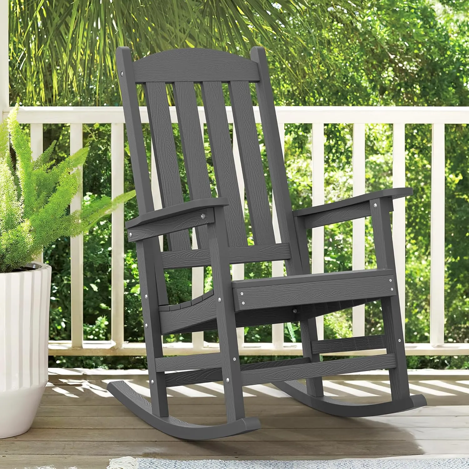 LUE BONA Outdoor Rocking Chairs Set of 3, 2 Chairs & 1 Table HDPS Poly Rocking Chair, All Weather Resistant, Heavy Duty Rocker Chair for Patio, Lawn, Garden, 300LBS, Dark Gray