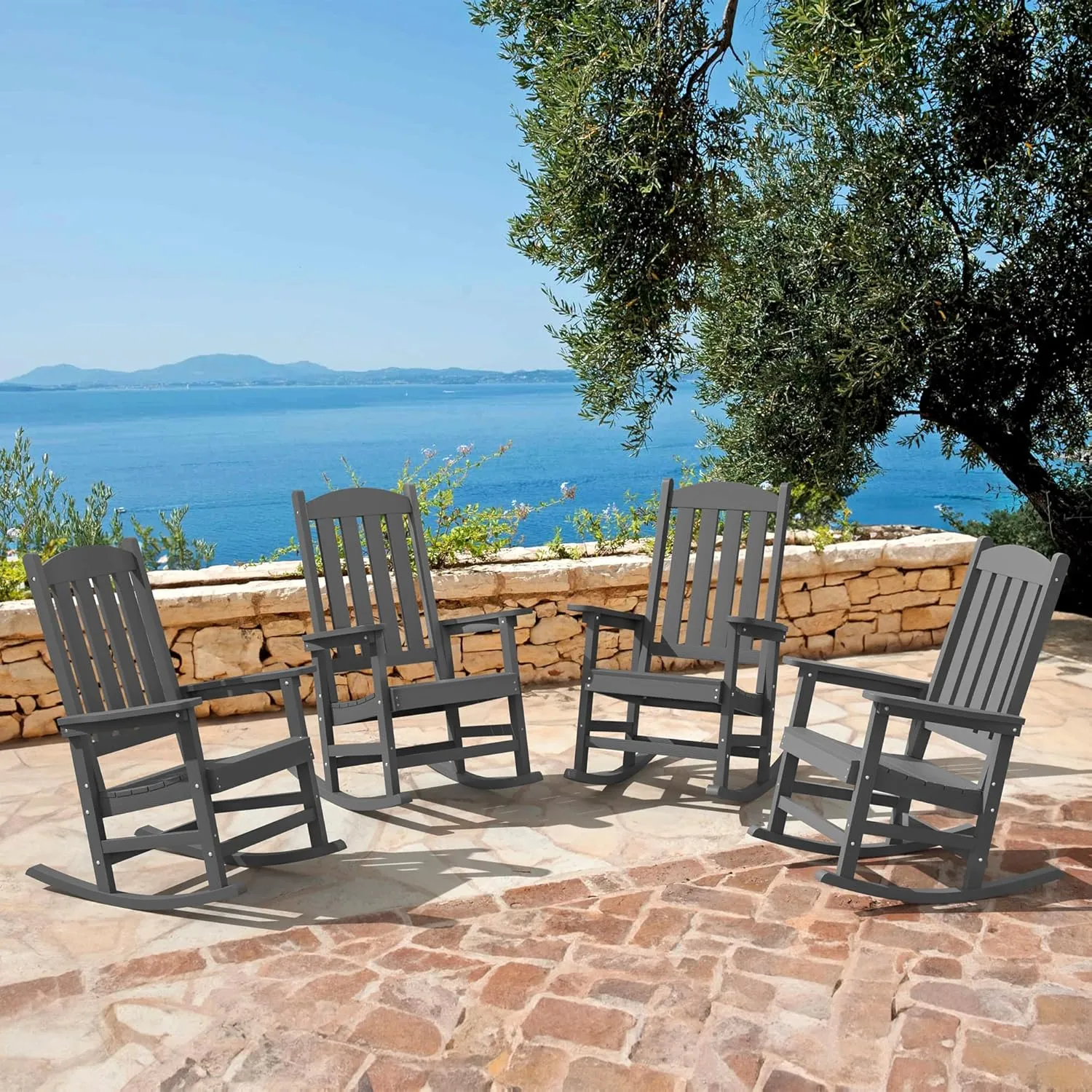 LUE BONA Outdoor Rocking Chairs Set of 3, 2 Chairs & 1 Table HDPS Poly Rocking Chair, All Weather Resistant, Heavy Duty Rocker Chair for Patio, Lawn, Garden, 300LBS, Dark Gray