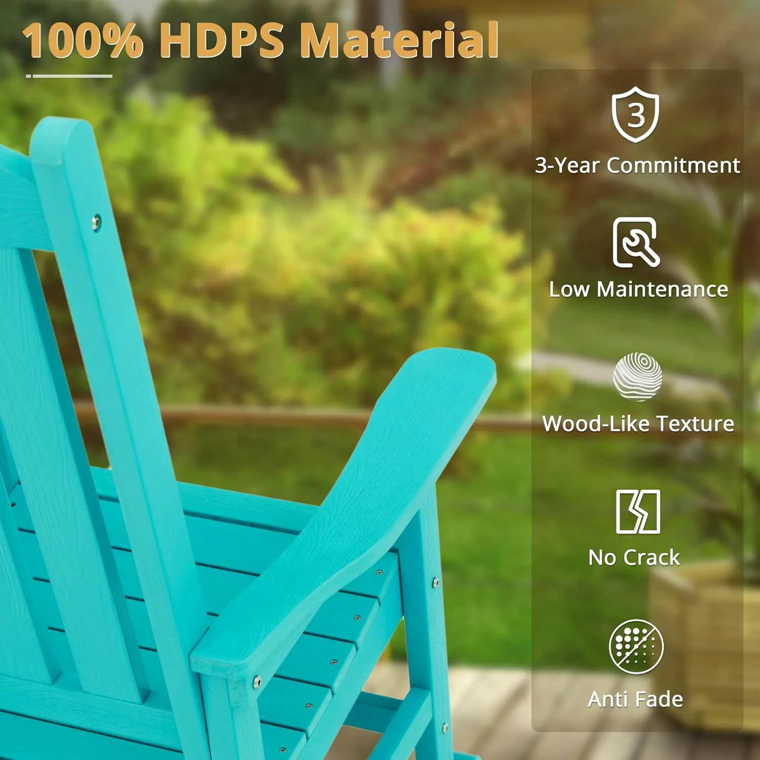 LUE BONA Outdoor Rocking Chairs Set of 3, 2 Chairs & 1 Table HDPS Poly Rocking Chair, All Weather Resistant, Heavy Duty Rocker Chair for Patio, Lawn, Garden, 300LBS,Aruba Blue