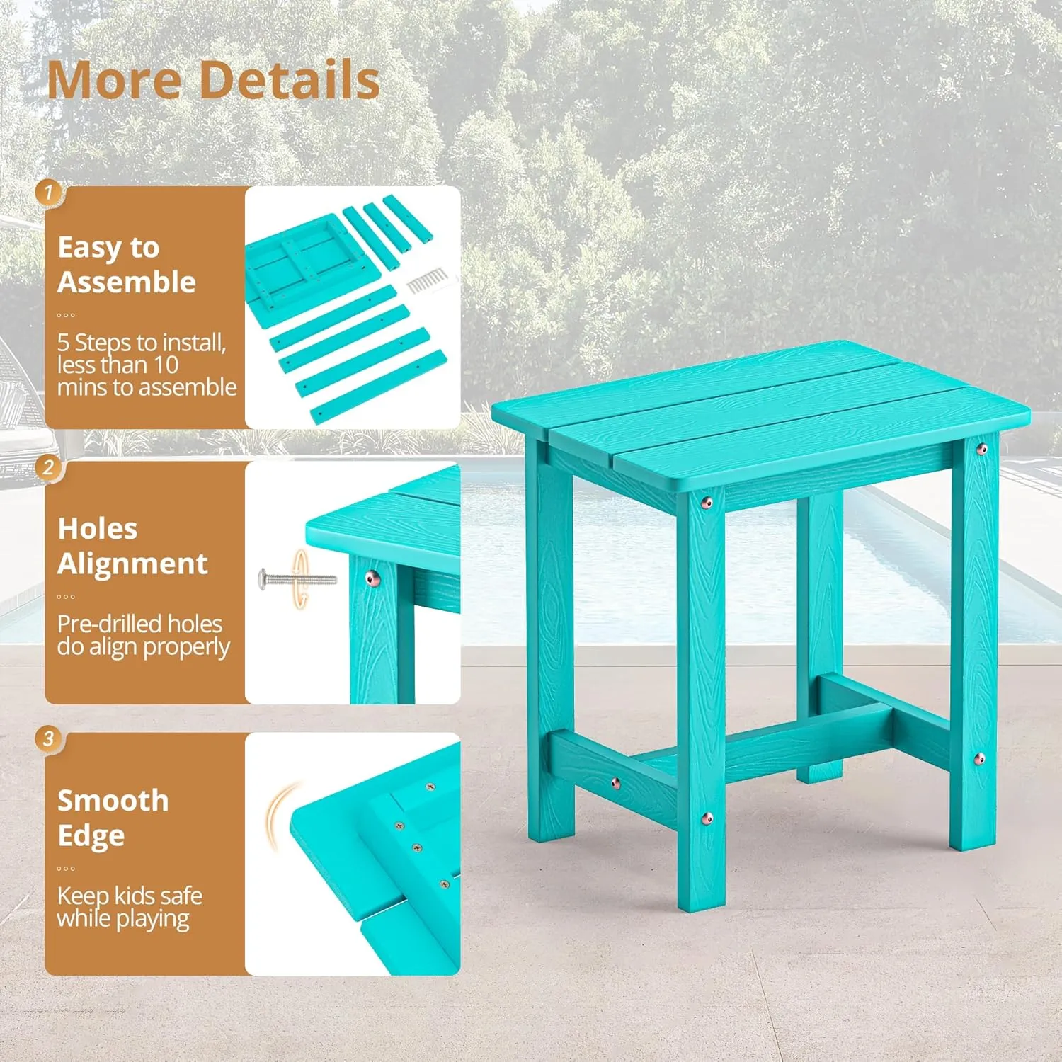 LUE BONA Outdoor Rocking Chairs Set of 3, 2 Chairs & 1 Table HDPS Poly Rocking Chair, All Weather Resistant, Heavy Duty Rocker Chair for Patio, Lawn, Garden, 300LBS,Aruba Blue