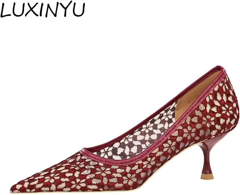 LUXINYU Women Pointed Toe Heels Fashion Sexy Party Dress Shoes Stiletto Comfort Kitten Heel Work Shoes Office Ladies Pumps