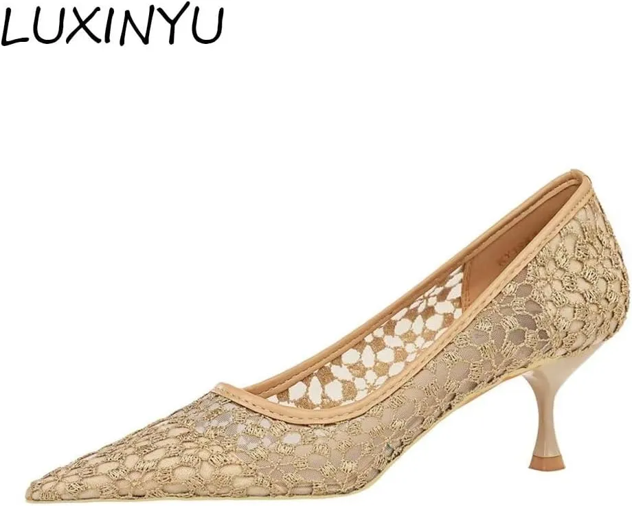 LUXINYU Women Pointed Toe Heels Fashion Sexy Party Dress Shoes Stiletto Comfort Kitten Heel Work Shoes Office Ladies Pumps