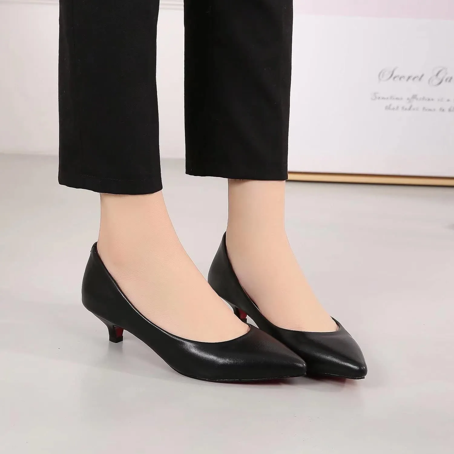 LUXINYU Women's Classic Fashion Pointed Toe Kitten Heel Dress Pumps Shoes Comfort Low Heel Work Shoes