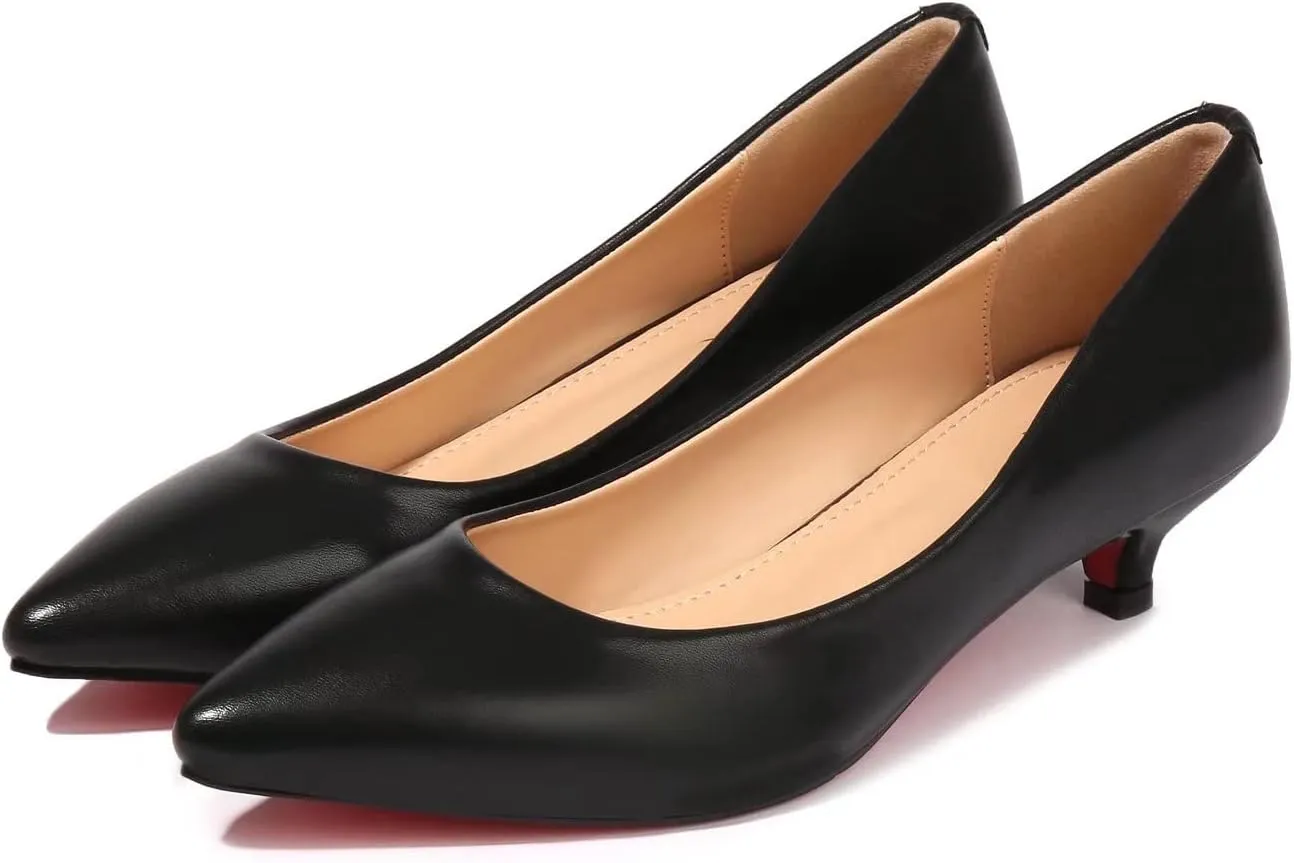 LUXINYU Women's Classic Fashion Pointed Toe Kitten Heel Dress Pumps Shoes Comfort Low Heel Work Shoes
