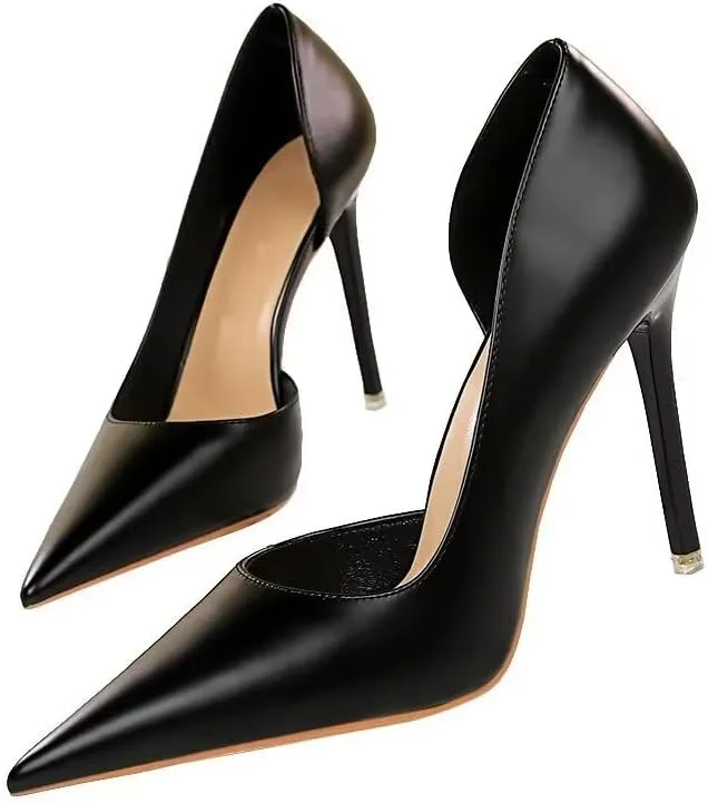 LUXINYU,Women Pointed Toe Heels Fashion Solid Stiletto Ladies Pumps Sexy Side Cutout Glossy Patent Leather Comfort Work Heeled Dress Shoes