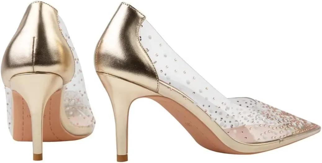 LUXINYU,Women Pointed Toe Heels Pearl Elegant Shining Rhinestone Flowers Lace Sexy Ladies Pumps Heeled Dress Shoes Stiletto Shallow Transparent Hollow Comfort Work Shoes