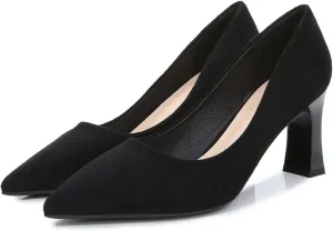 LUXINYU,Women Pointed Toe Heels Shallow Fashion Elegant Solid Ladies Pumps Chunky Heeled Dress Shoes Soft Leather Comfort Suede Work Shoes