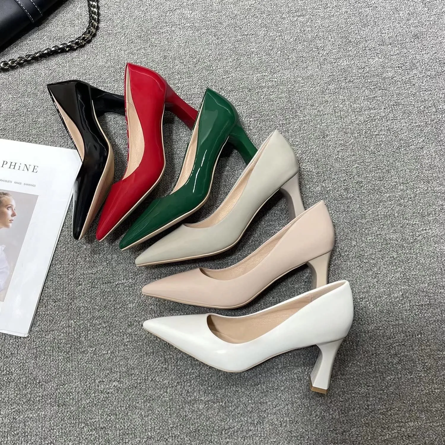 LUXINYU,Women Pointed Toe Heels Shallow Fashion Elegant Solid Ladies Pumps Chunky Heeled Dress Shoes Soft Leather Comfort Suede Work Shoes