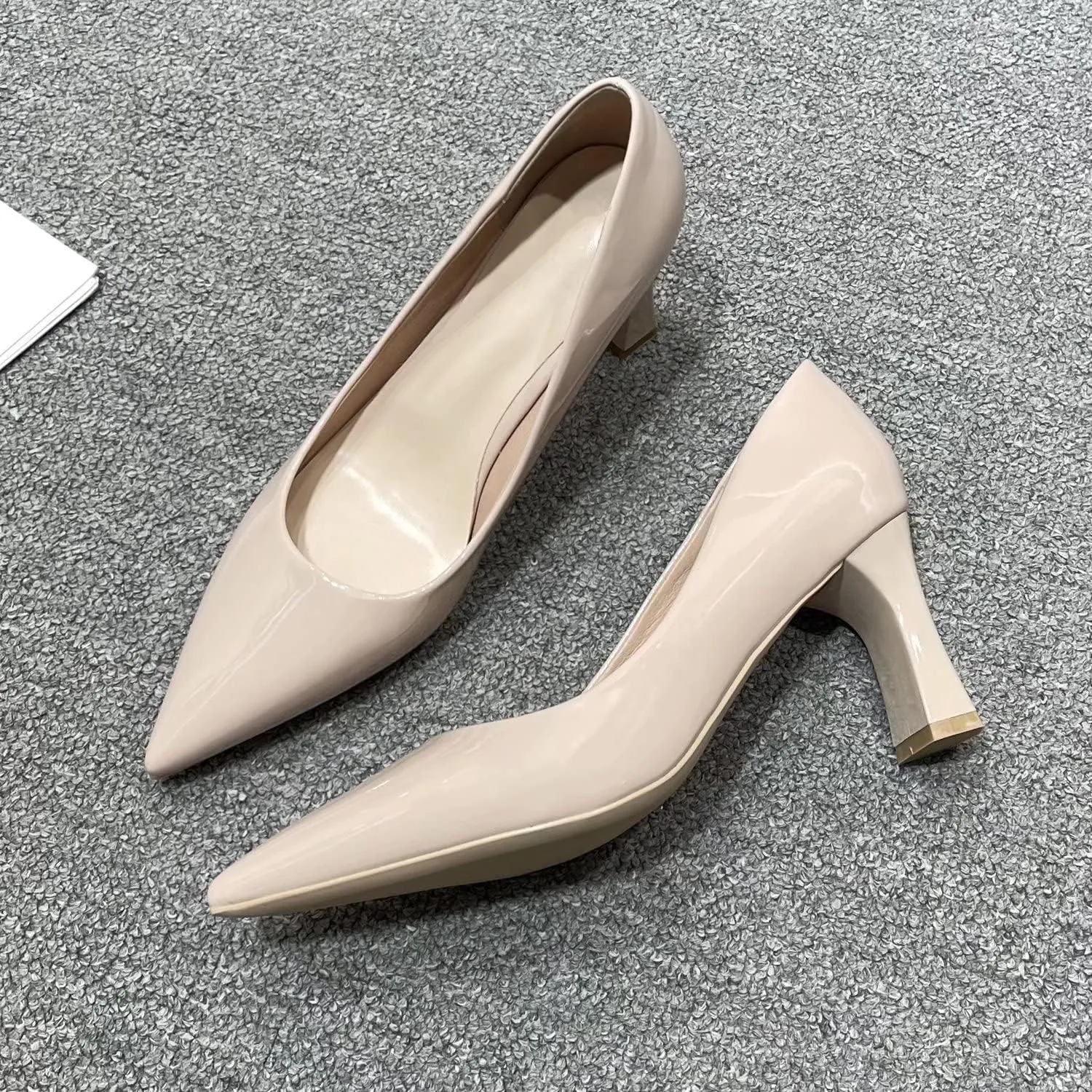 LUXINYU,Women Pointed Toe Heels Shallow Fashion Elegant Solid Ladies Pumps Chunky Heeled Dress Shoes Soft Leather Comfort Suede Work Shoes