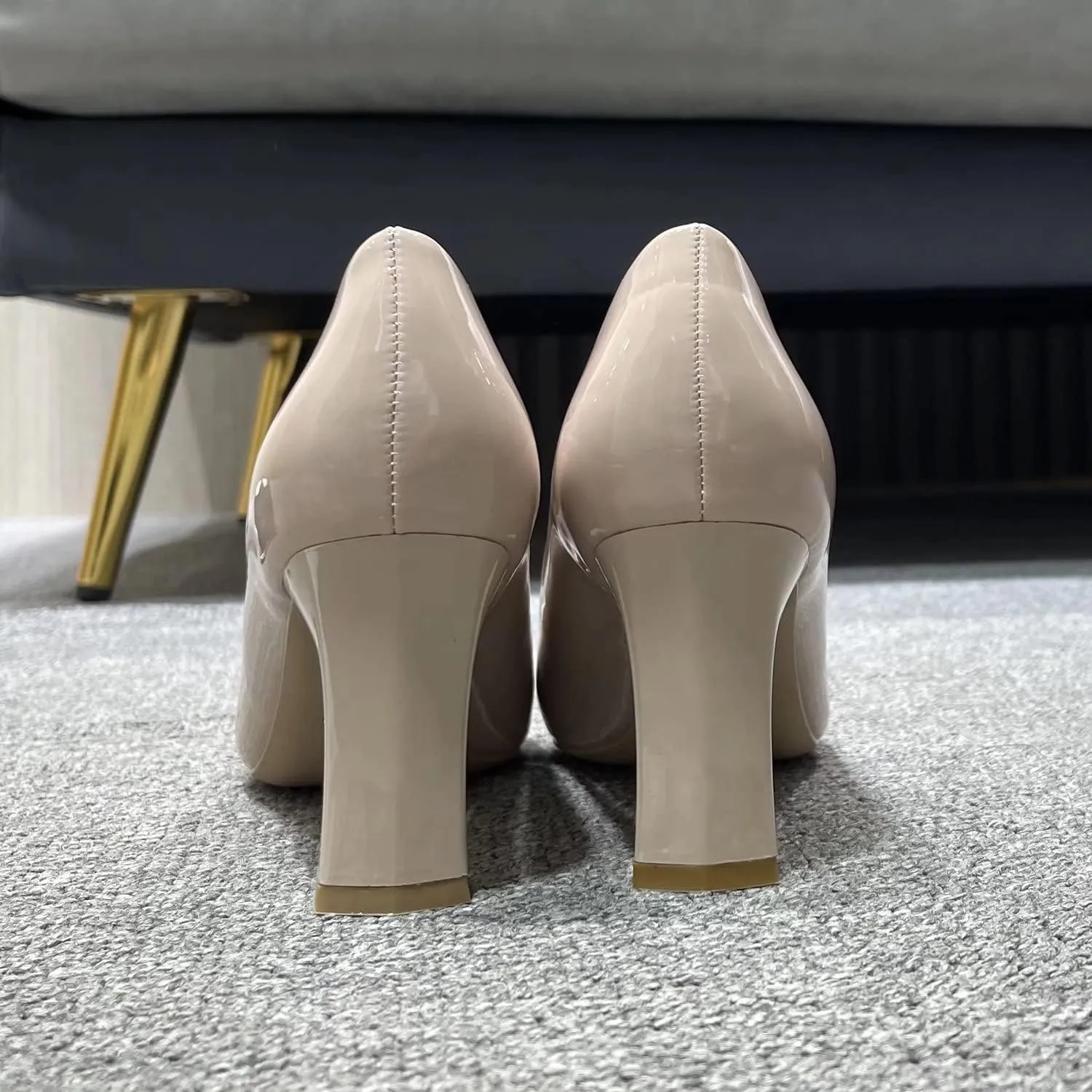 LUXINYU,Women Pointed Toe Heels Shallow Fashion Elegant Solid Ladies Pumps Chunky Heeled Dress Shoes Soft Leather Comfort Suede Work Shoes