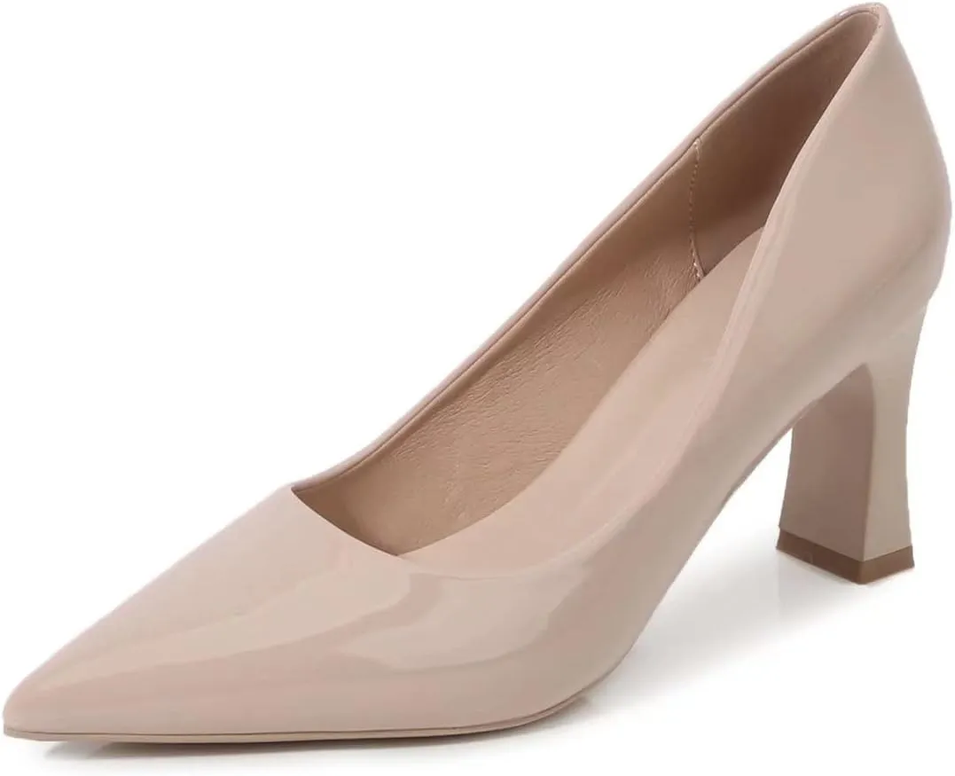 LUXINYU,Women Pointed Toe Heels Shallow Fashion Elegant Solid Ladies Pumps Chunky Heeled Dress Shoes Soft Leather Comfort Suede Work Shoes