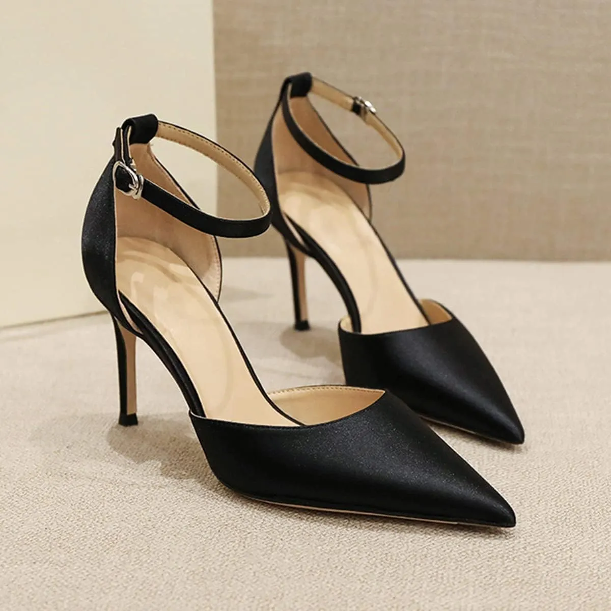 LUXINYU,Women Pointed Toe Heels Shiny Fashion Sexy Stiletto Ladies Pumps Heeled Elegant Bow Strappy Dress Suede Wedding Shoes Comfort Soft Work Shoes