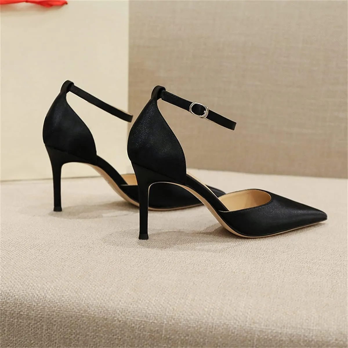 LUXINYU,Women Pointed Toe Heels Shiny Fashion Sexy Stiletto Ladies Pumps Heeled Elegant Bow Strappy Dress Suede Wedding Shoes Comfort Soft Work Shoes