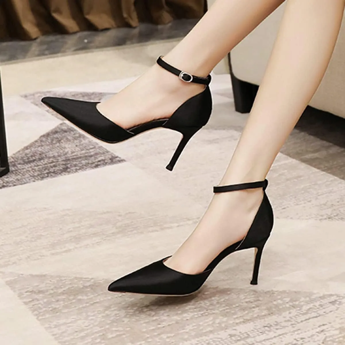 LUXINYU,Women Pointed Toe Heels Shiny Fashion Sexy Stiletto Ladies Pumps Heeled Elegant Bow Strappy Dress Suede Wedding Shoes Comfort Soft Work Shoes