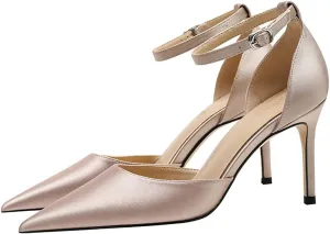LUXINYU,Women Pointed Toe Heels Shiny Fashion Sexy Stiletto Ladies Pumps Heeled Elegant Bow Strappy Dress Suede Wedding Shoes Comfort Soft Work Shoes