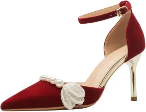 LUXINYU,Women Pointed Toe Heels Shiny Fashion Sexy Stiletto Ladies Pumps Heeled Elegant Bow Strappy Dress Suede Wedding Shoes Comfort Soft Work Shoes