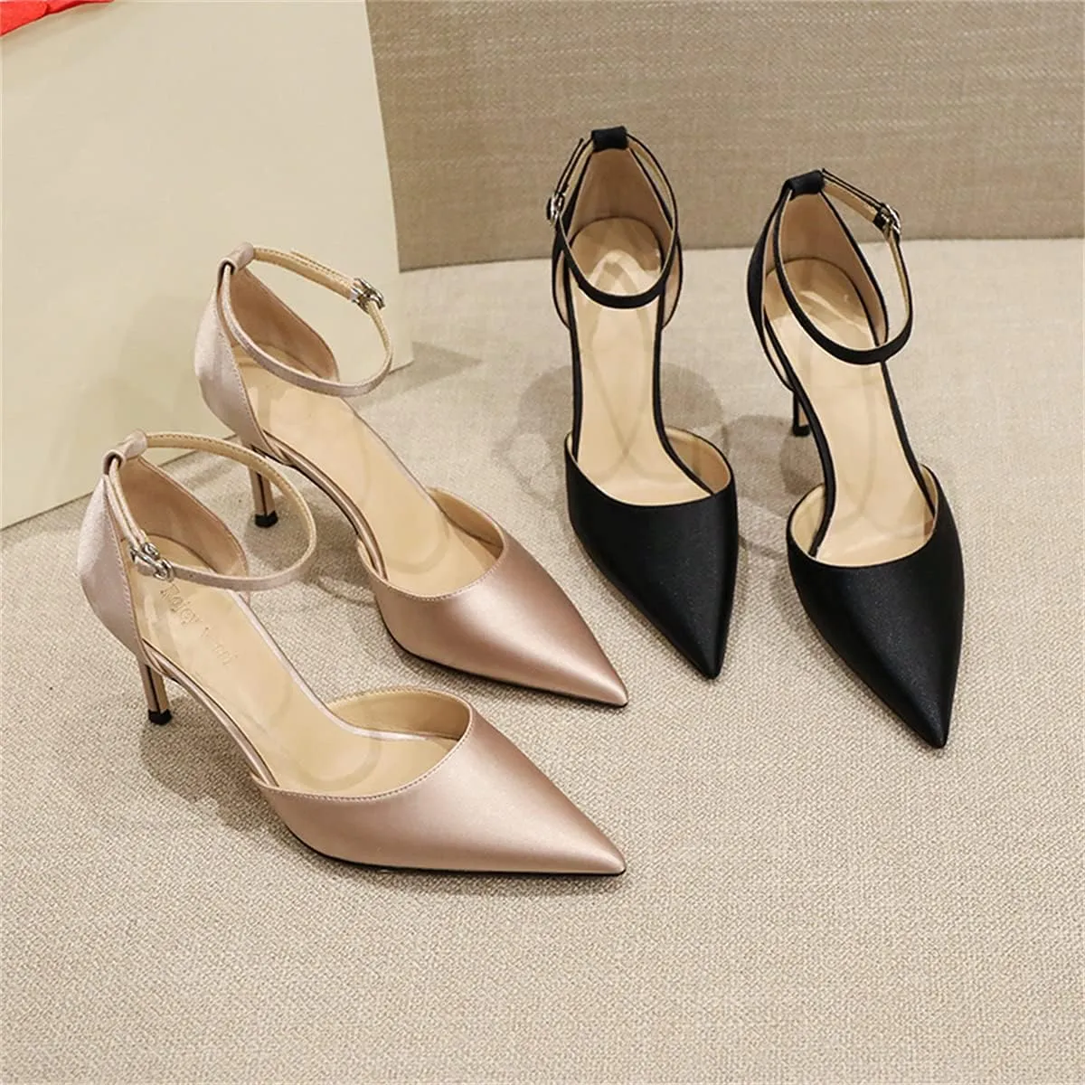 LUXINYU,Women Pointed Toe Heels Shiny Fashion Sexy Stiletto Ladies Pumps Heeled Elegant Bow Strappy Dress Suede Wedding Shoes Comfort Soft Work Shoes