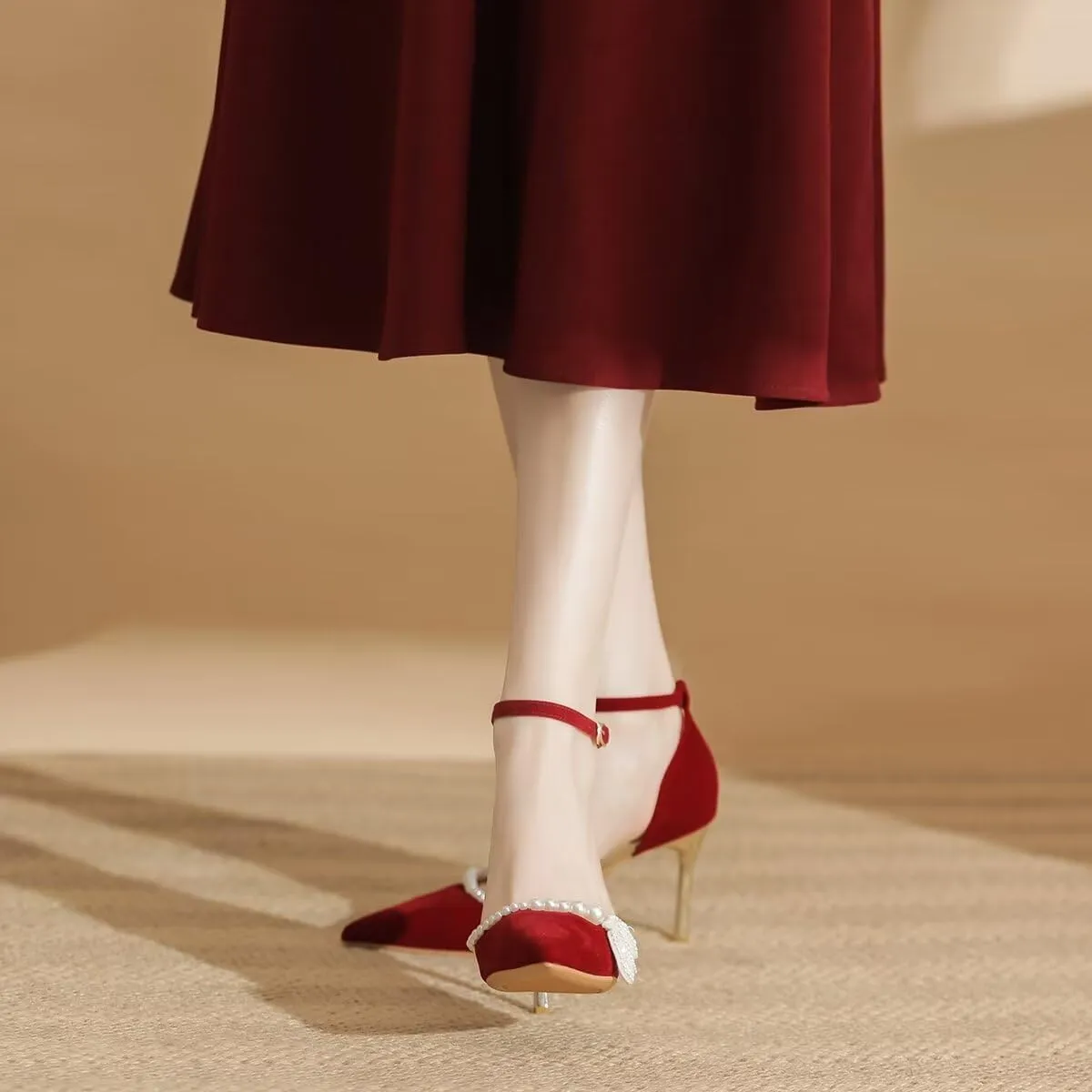 LUXINYU,Women Pointed Toe Heels Shiny Fashion Sexy Stiletto Ladies Pumps Heeled Elegant Bow Strappy Dress Suede Wedding Shoes Comfort Soft Work Shoes