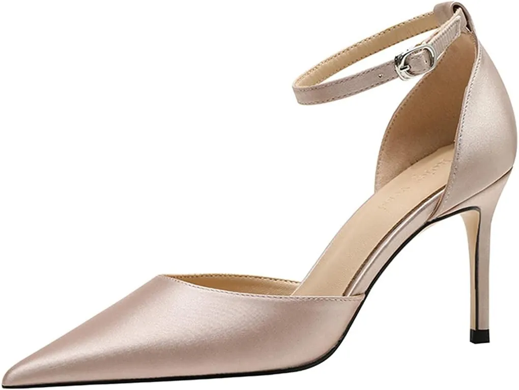 LUXINYU,Women Pointed Toe Heels Shiny Fashion Sexy Stiletto Ladies Pumps Heeled Elegant Bow Strappy Dress Suede Wedding Shoes Comfort Soft Work Shoes