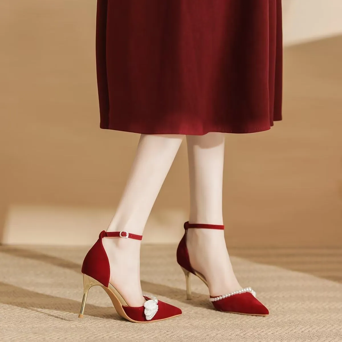 LUXINYU,Women Pointed Toe Heels Shiny Fashion Sexy Stiletto Ladies Pumps Heeled Elegant Bow Strappy Dress Suede Wedding Shoes Comfort Soft Work Shoes