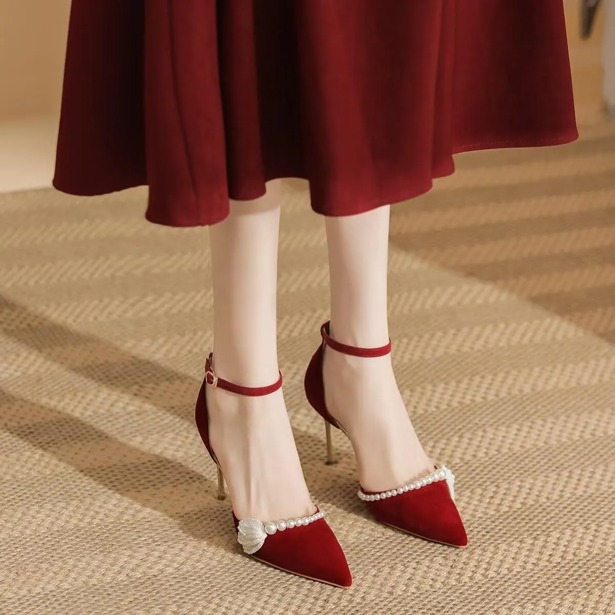 LUXINYU,Women Pointed Toe Heels Shiny Fashion Sexy Stiletto Ladies Pumps Heeled Elegant Bow Strappy Dress Suede Wedding Shoes Comfort Soft Work Shoes