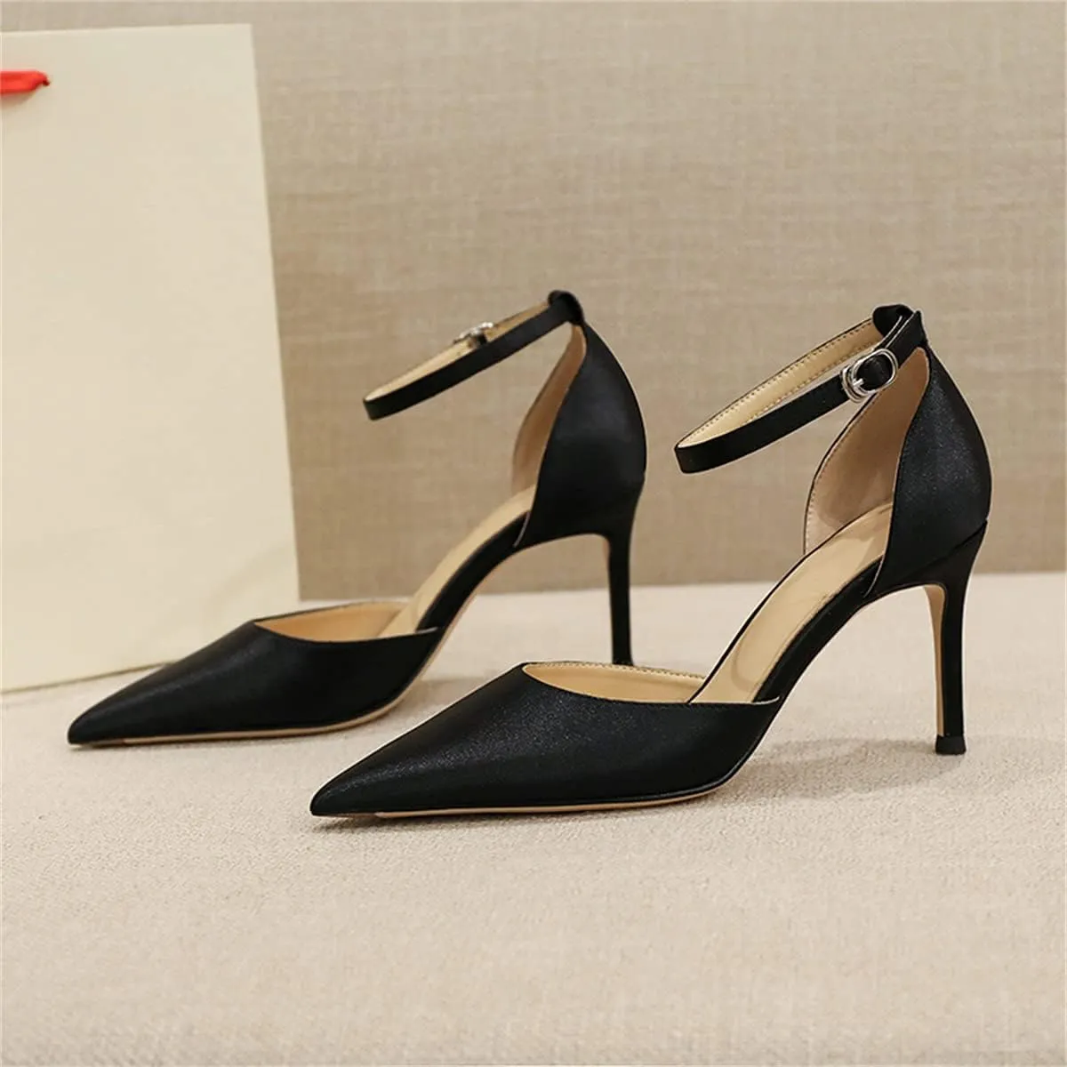 LUXINYU,Women Pointed Toe Heels Shiny Fashion Sexy Stiletto Ladies Pumps Heeled Elegant Bow Strappy Dress Suede Wedding Shoes Comfort Soft Work Shoes