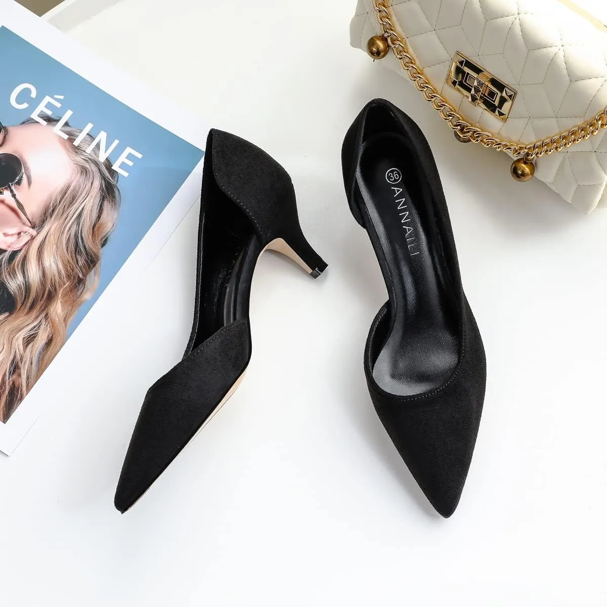 LUXINYU,Women Pointed Toe Heels Solid Classic Elegant Ladies Pumps Sexy Leopard Suede Heeled Dress Shoes Comfort Work Shoes