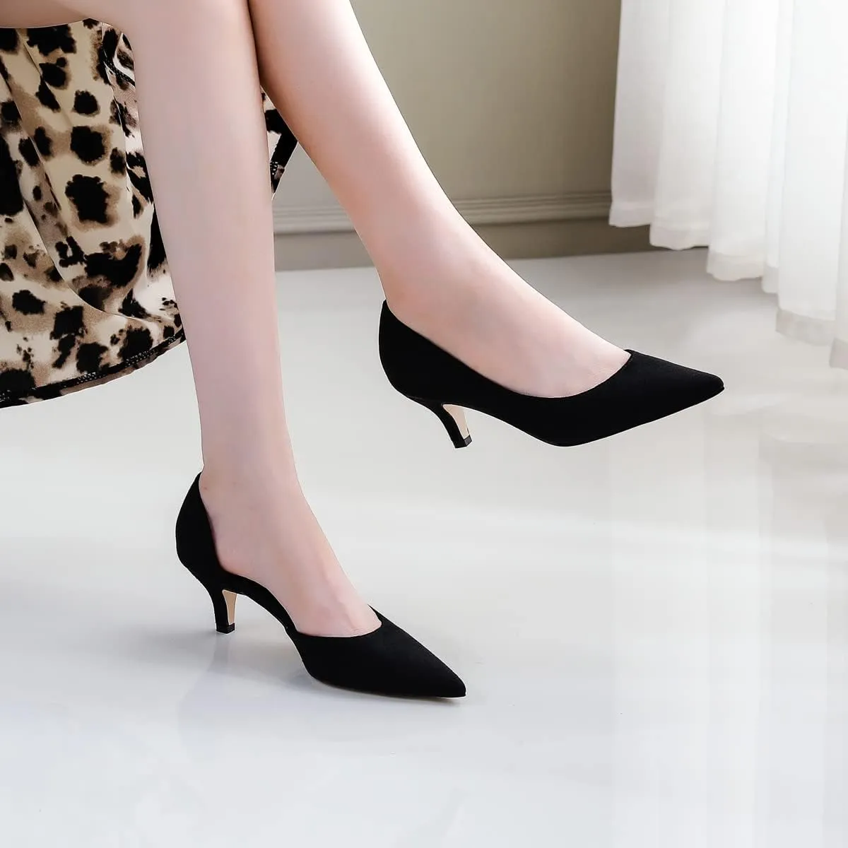 LUXINYU,Women Pointed Toe Heels Solid Classic Elegant Ladies Pumps Sexy Leopard Suede Heeled Dress Shoes Comfort Work Shoes