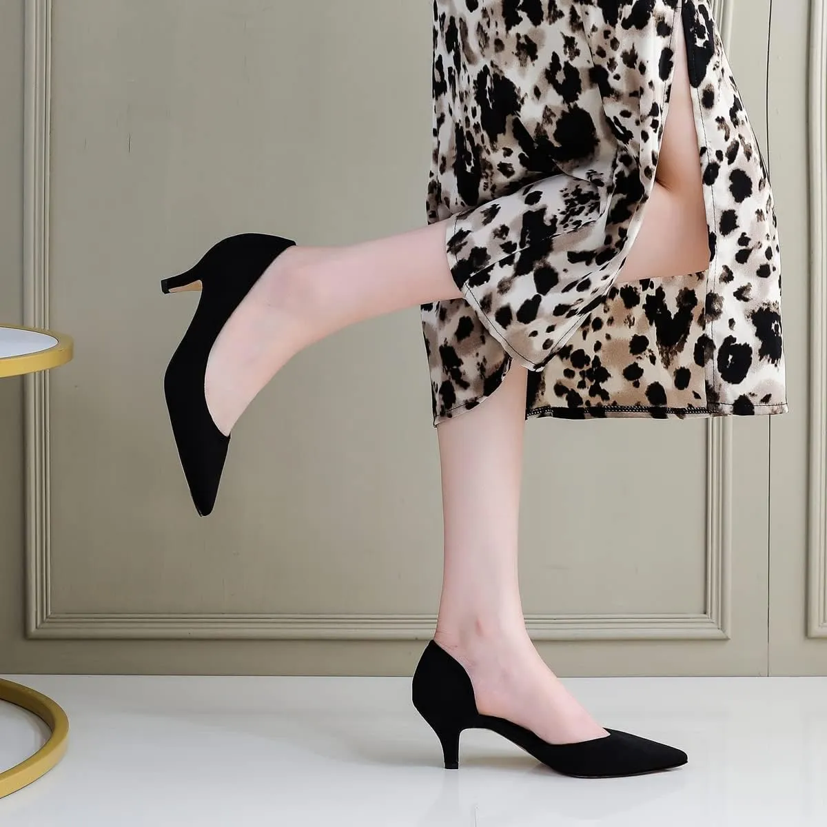 LUXINYU,Women Pointed Toe Heels Solid Classic Elegant Ladies Pumps Sexy Leopard Suede Heeled Dress Shoes Comfort Work Shoes