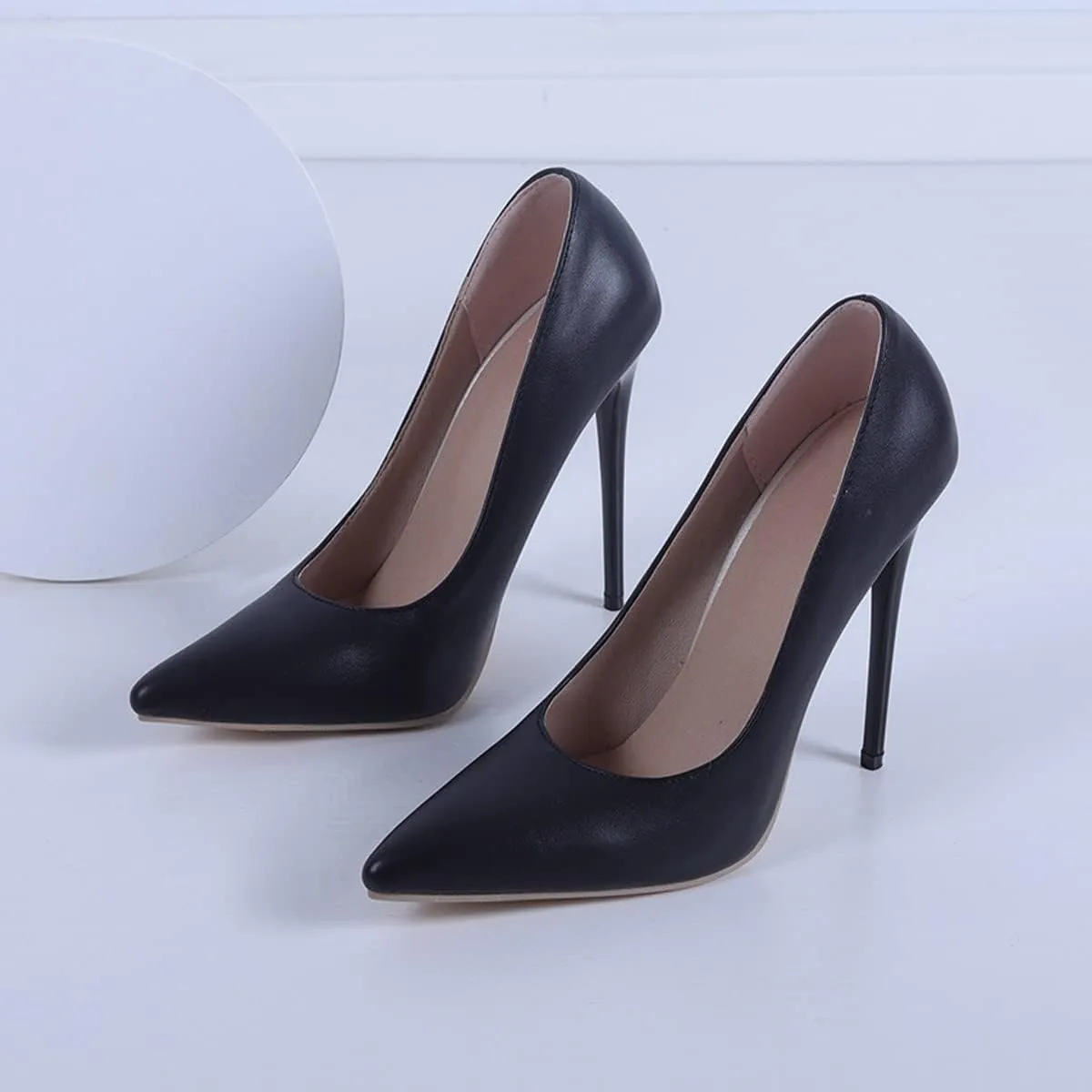 LUXINYU,Women Pointed Toe Heels Solid Suede Elegant Ladies Pumps Sexy Stiletto Shallow Heeled Dress Shoes Comfort Breathable Work Shoes