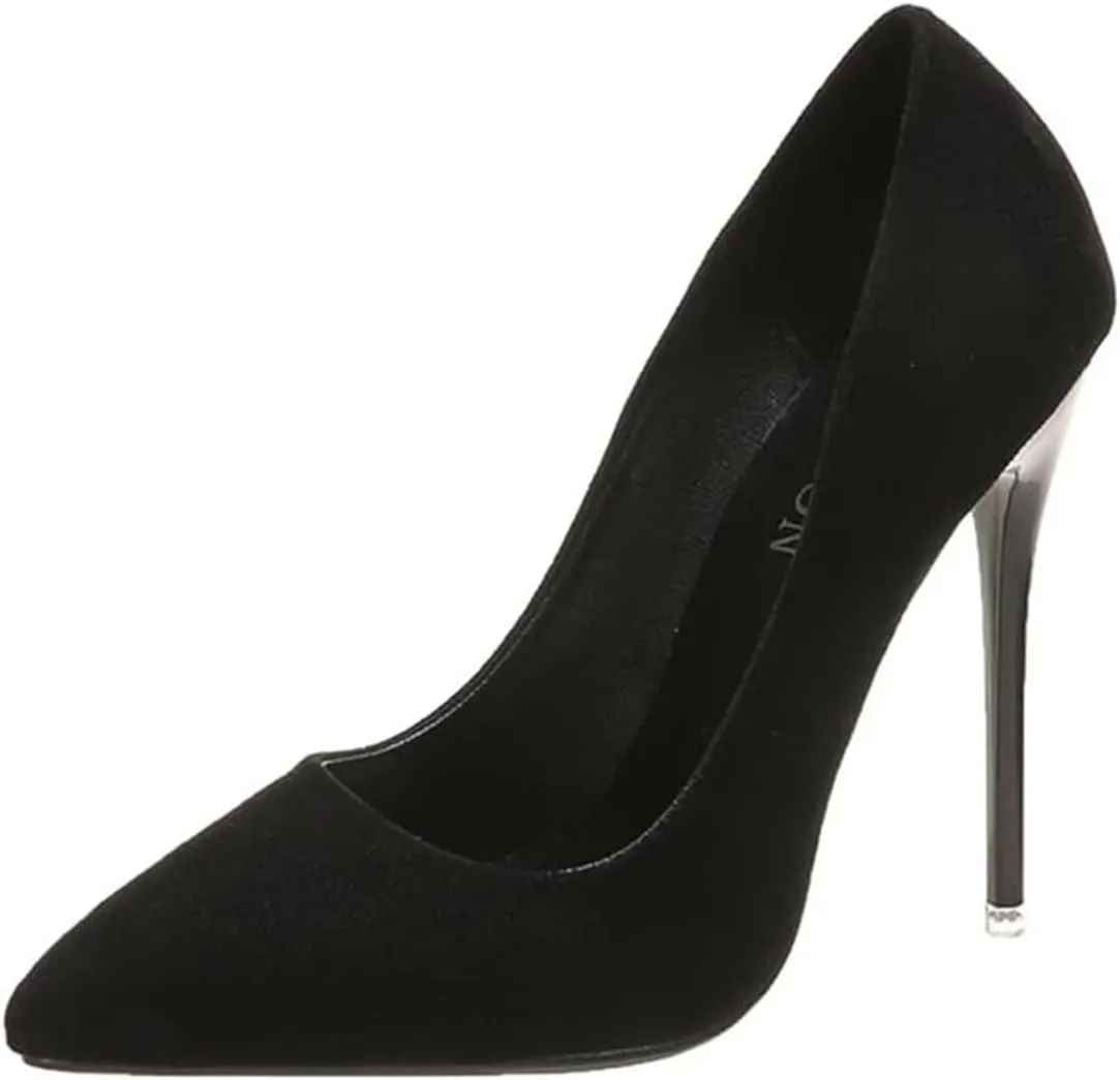 LUXINYU,Women Pointed Toe Heels Solid Suede Elegant Ladies Pumps Sexy Stiletto Shallow Heeled Dress Shoes Comfort Breathable Work Shoes
