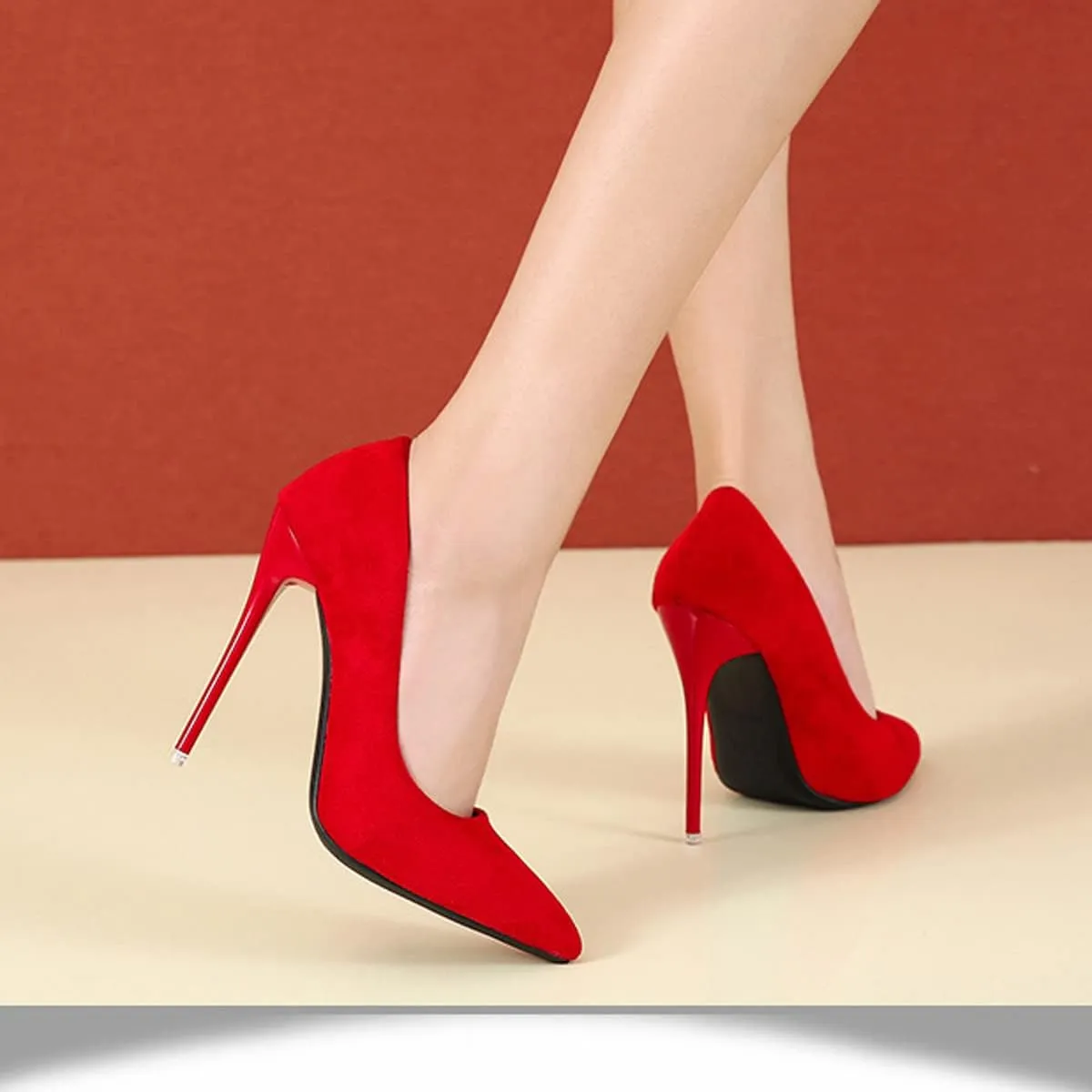 LUXINYU,Women Pointed Toe Heels Solid Suede Elegant Ladies Pumps Sexy Stiletto Shallow Heeled Dress Shoes Comfort Breathable Work Shoes