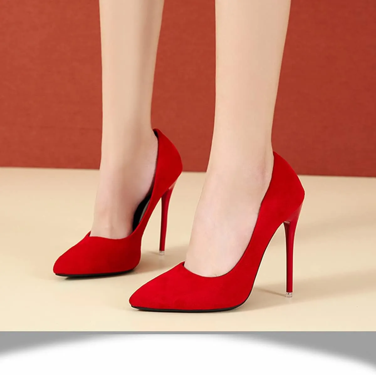 LUXINYU,Women Pointed Toe Heels Solid Suede Elegant Ladies Pumps Sexy Stiletto Shallow Heeled Dress Shoes Comfort Breathable Work Shoes