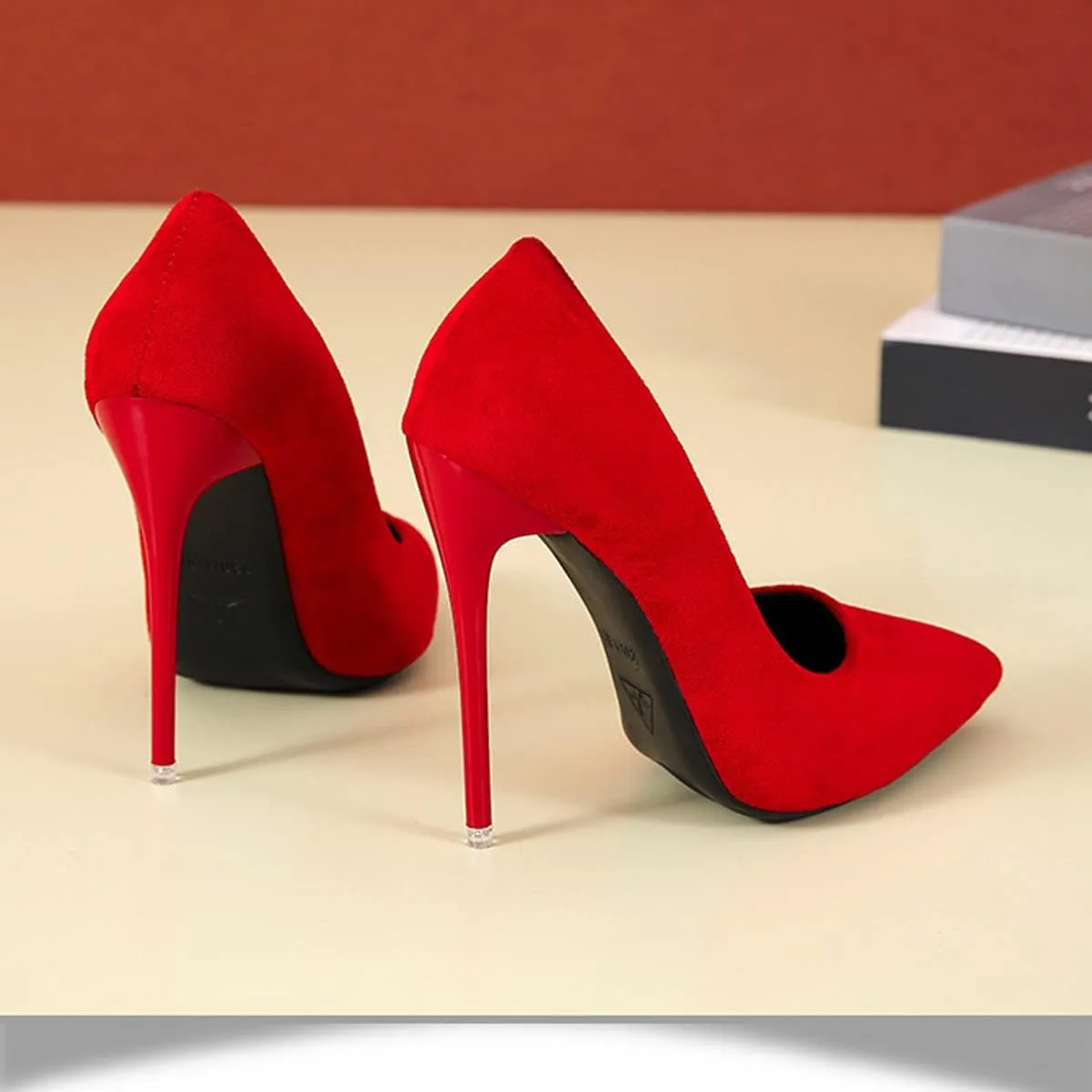 LUXINYU,Women Pointed Toe Heels Solid Suede Elegant Ladies Pumps Sexy Stiletto Shallow Heeled Dress Shoes Comfort Breathable Work Shoes