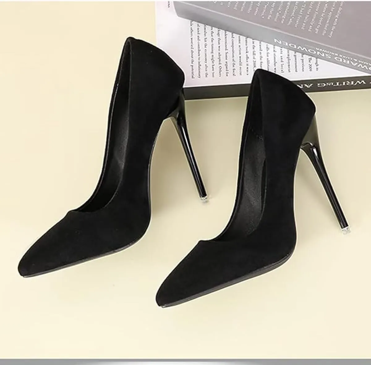 LUXINYU,Women Pointed Toe Heels Solid Suede Elegant Ladies Pumps Sexy Stiletto Shallow Heeled Dress Shoes Comfort Breathable Work Shoes