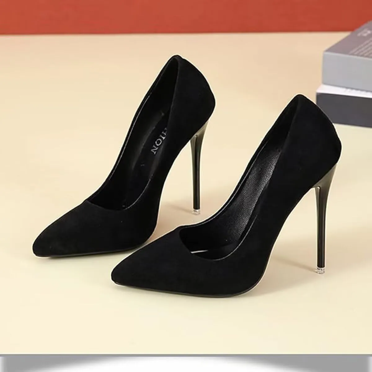LUXINYU,Women Pointed Toe Heels Solid Suede Elegant Ladies Pumps Sexy Stiletto Shallow Heeled Dress Shoes Comfort Breathable Work Shoes