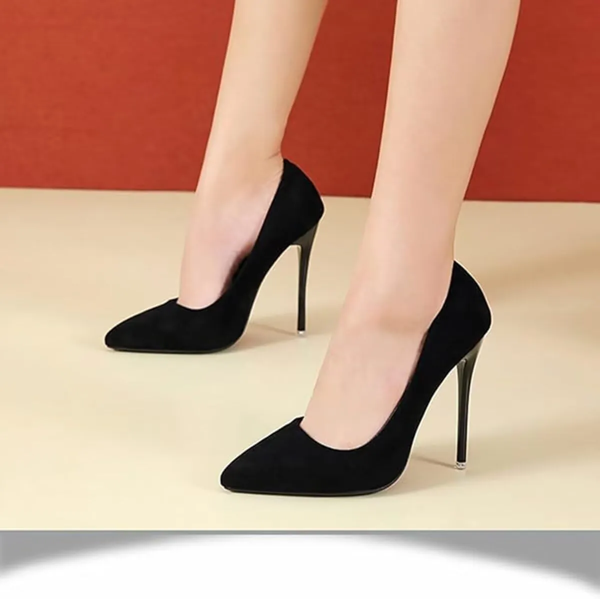 LUXINYU,Women Pointed Toe Heels Solid Suede Elegant Ladies Pumps Sexy Stiletto Shallow Heeled Dress Shoes Comfort Breathable Work Shoes