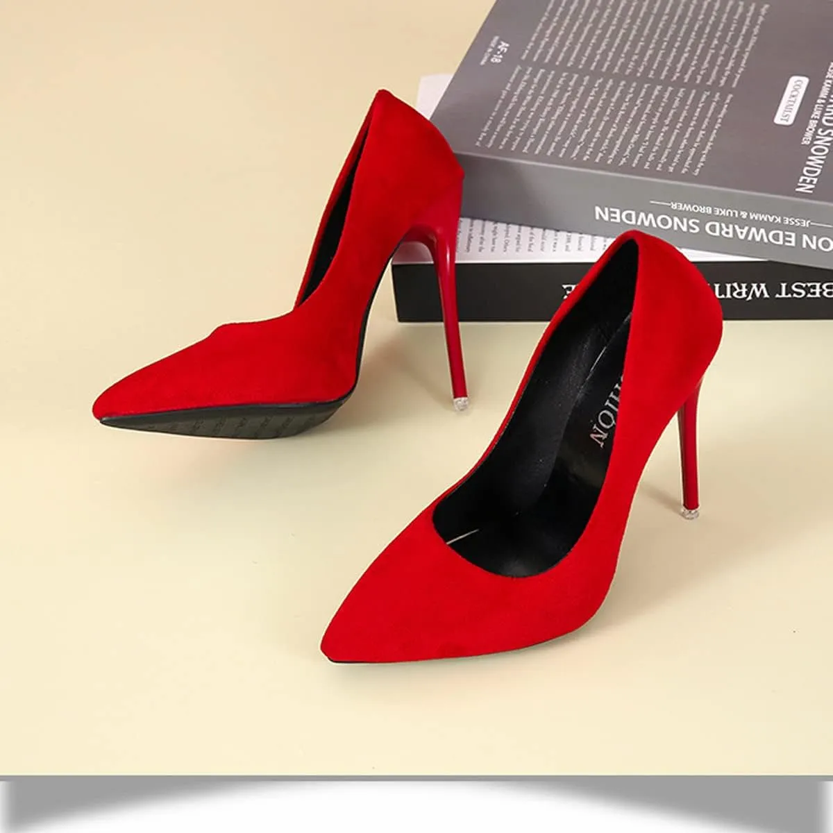 LUXINYU,Women Pointed Toe Heels Solid Suede Elegant Ladies Pumps Sexy Stiletto Shallow Heeled Dress Shoes Comfort Breathable Work Shoes